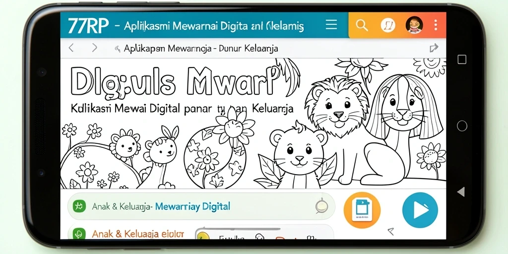 Tampilan antarmuka aplikasi Mewarnai Digital 77RP yang menarik dan ramah anak.