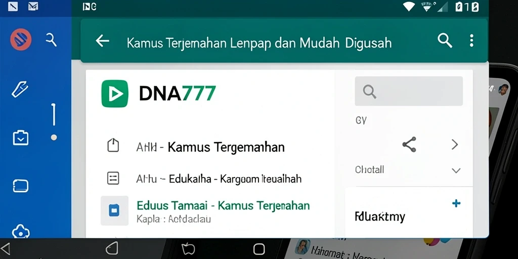 Tampilan intuitif aplikasi Kamus Terjemahan DNA777 yang memudahkan pengguna.