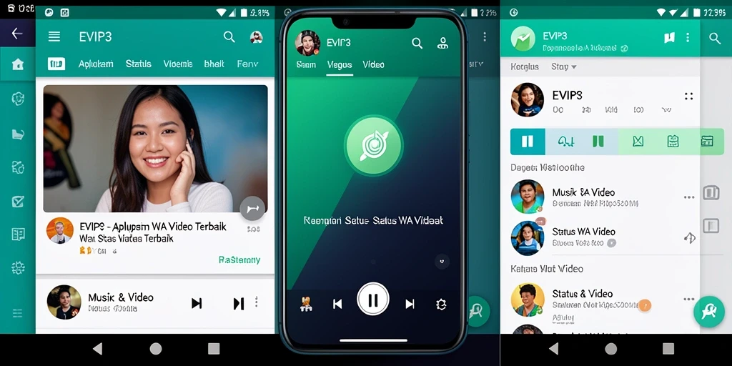 Tampilan antarmuka aplikasi EVIP3 untuk status WA video.