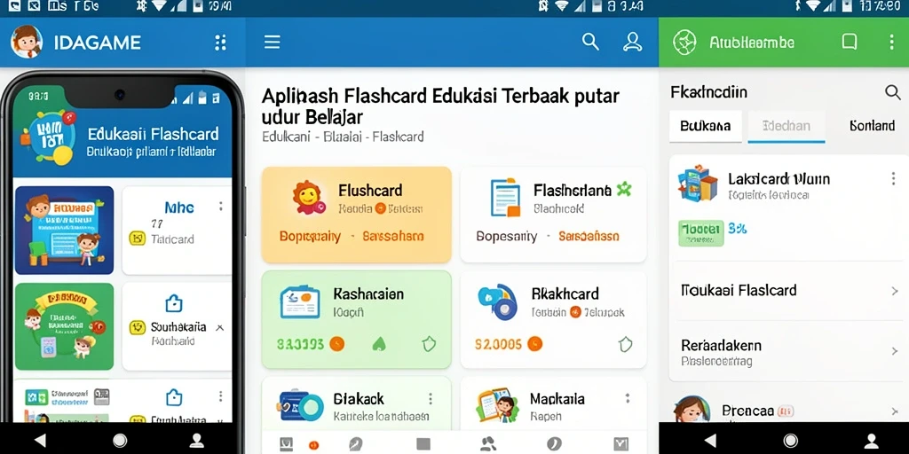 Antarmuka interaktif aplikasi Flashcard IDAGAME yang menarik.