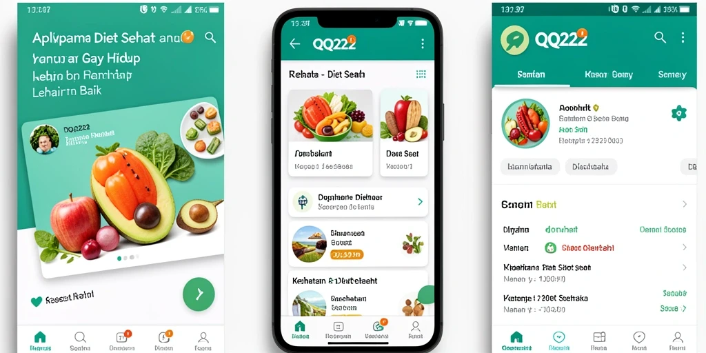 Antarmuka utama QQ222 menampilkan fitur Diet Sehat yang menarik.